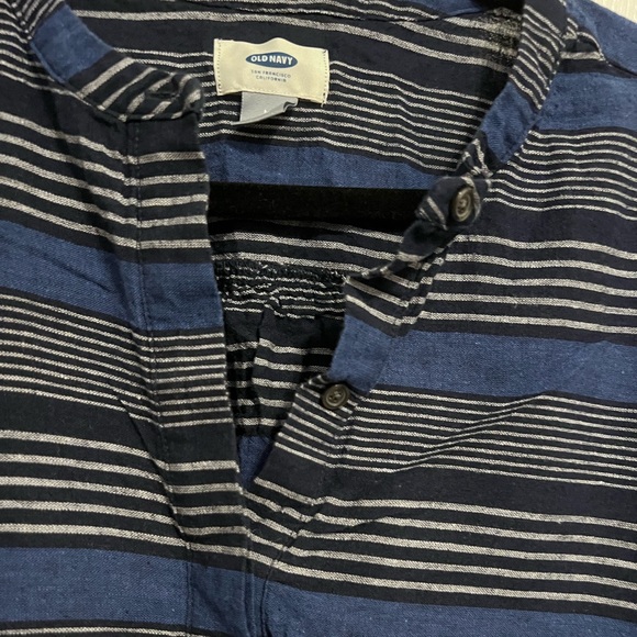 Old Navy Shirt Blouse Tunic Blue Black Stripe Linen Blend Medium - Picture 3 of 5